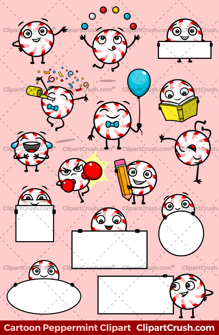 Emoji Clipart Candy Peppermint Character Set - 15 Mascot Poses! Great for Christmas Projects