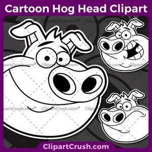 Cute Cartoon Hog Head Clipart - Happy Smiling Frowning Pig Clip Art - Hog Pig head SVG Vector Art Graphics