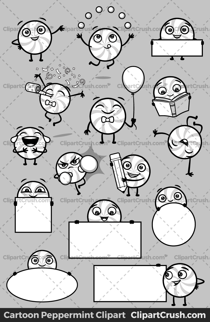 Cartoon Candy Black and White Outlines Holiday Peppermint Clipart