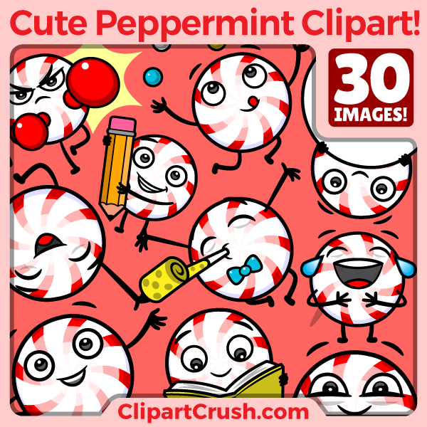 Cute Cartoon Peppermint Candy Clipart Character Set