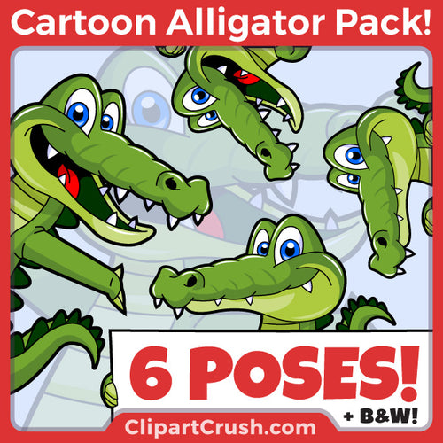 Cute & Happy Cartoon Alligator Clip Art  For Teachers & Kids - High Quality Full Color Clipart in PNG, SVG, PDF, and JPEG file formats