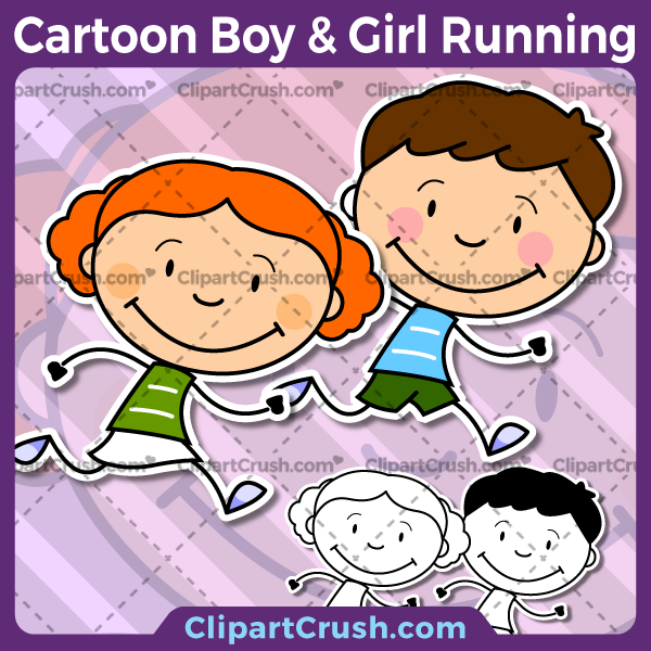 Vector SVG PNG Boy and Girl Running clipart for teachers, school, kids, businesses or anyone that needs a cool Boy and Girl Running for their projects. Black & white Boy and Girl Running vector line art included. Great for logos, icons, curriculum.