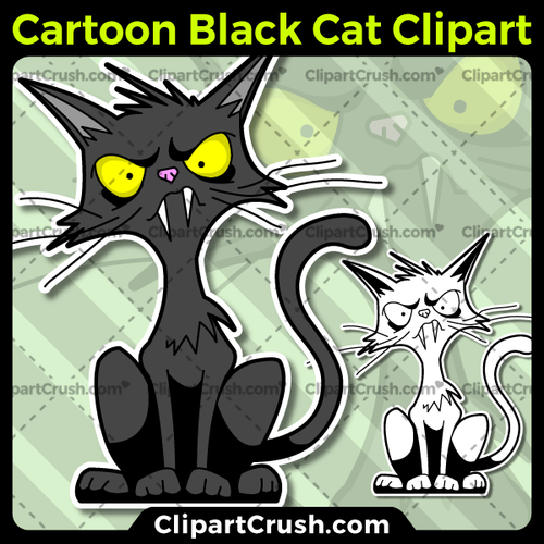 Cartoon Cat Clipart - Angry Mad Back Alley Black Cat Character Clip Art