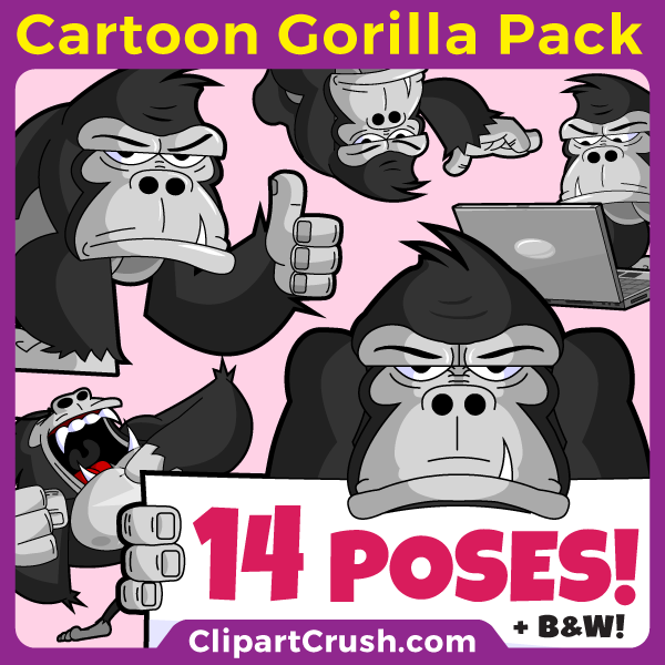 Vector SVG PNG Gorrilla clipart for teachers, school, kids, businesses or anyone that needs a cool Gorrilla for their projects. Black & white Gorrilla vector line art included. Great for logos, icons, curriculum.