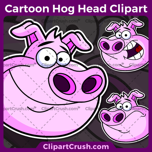 High Quality Cartoon Cartoon Hog Head Clipart Character /  Vector Pig Hog Art Graphics