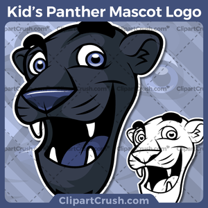Cute Kids Cartoon Panther Heads Mascot Logo clipart for your school or team. Black & white Panther Head vector line art included. Great for Spilling Wine Glass, soccer, football, lacrosse, baseball, or softball sports teams that are proudly represented by a Panthers Mascot! PRIDE!