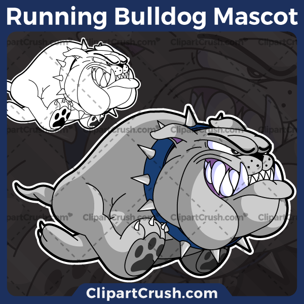 Running Bulldog Mascot Logo - Blue Spiked Collar