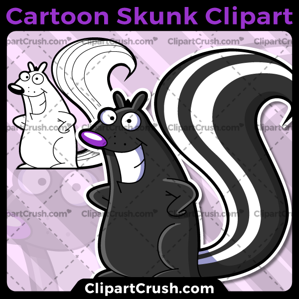 Cute Cartoon Skunk Clipart - Happy Smiling Skunk Clip Art - Skunk SVG Vector Art Graphics
