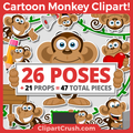 Cute & Happy Cartoon Monkey Clip Art  For Teachers & Kids - High Quality Full Color Clipart in PNG, SVG, PDF, and JPEG file formats