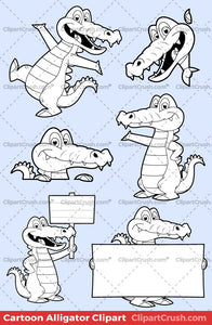 Cute Clipart Alligator Black & White Outlines For Teachers & Kids (B&W)