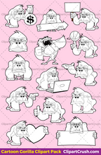 Cute Clipart Gorrilla Black & White Outlines For Teachers & Kids (B&W)
